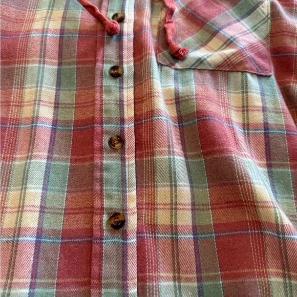 EUC Plaid Hooded Button-Up Shirt Jacket in Rust & Mint XL - Picture 5 of 10